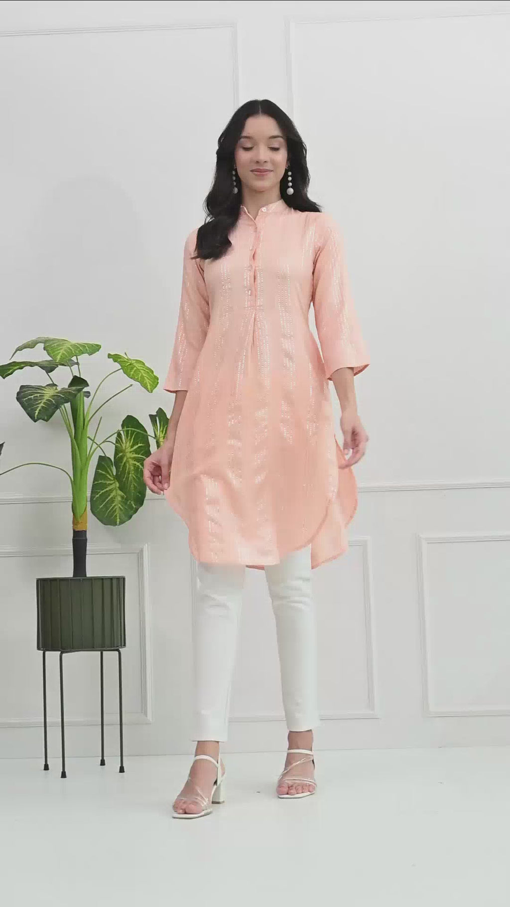 Peach Cotton Fitted Kurtis (with Pocket)