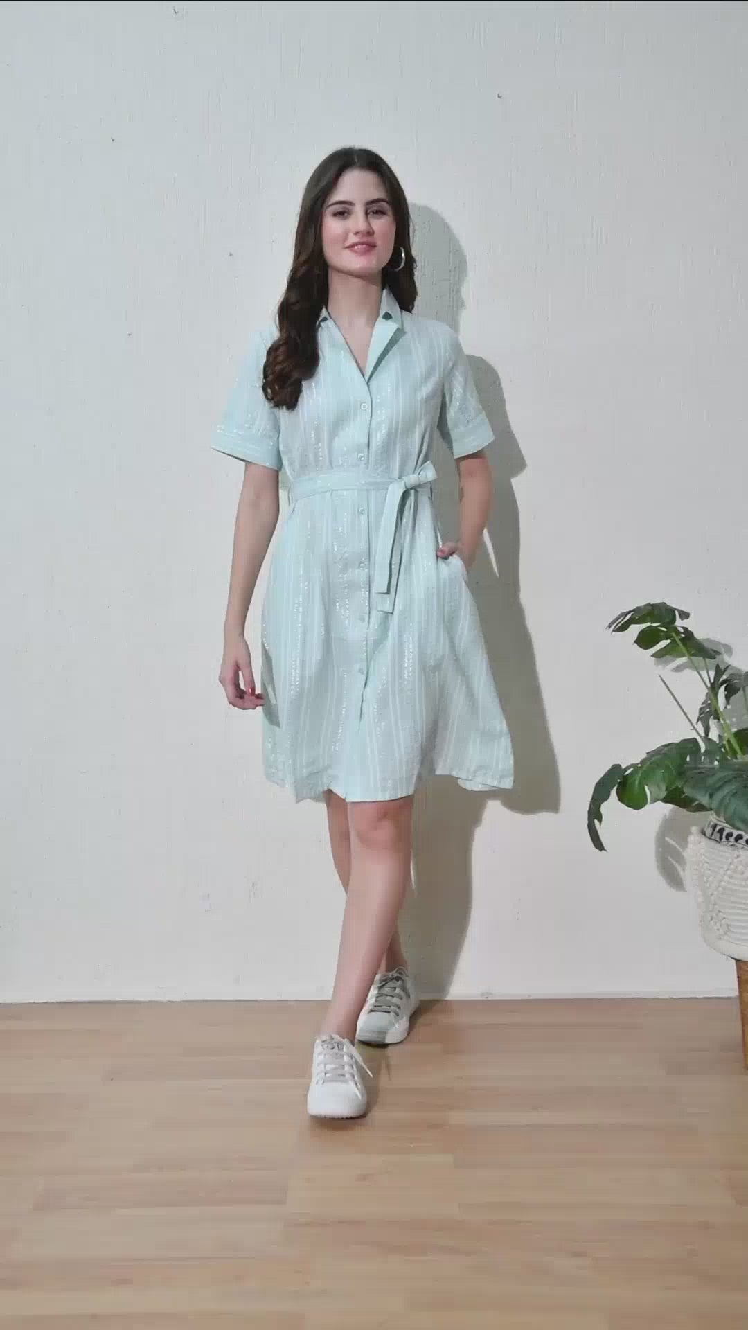 Sea Green Summer Collared Dress (With Pocket)