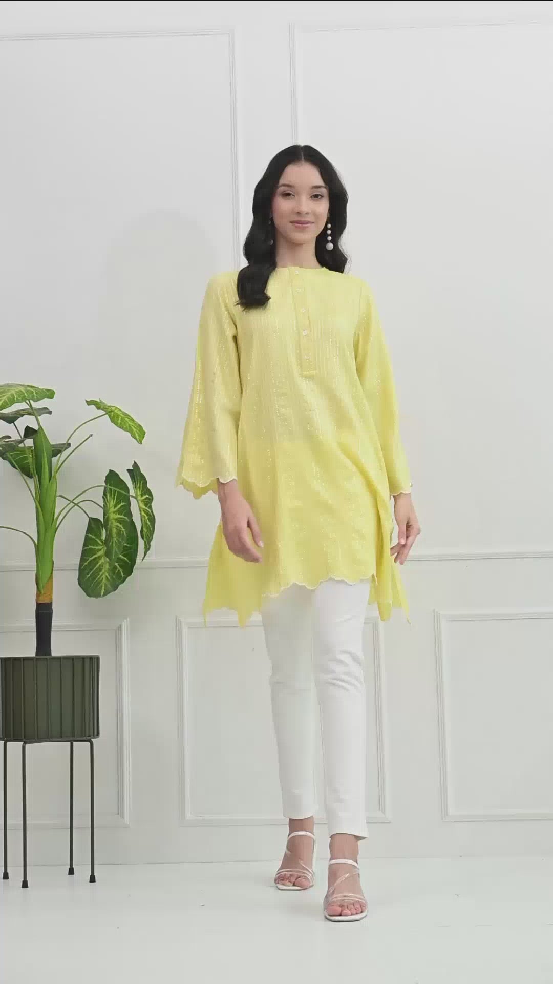 Pastel Yellow Cotton Short Kurtis (with Pocket)