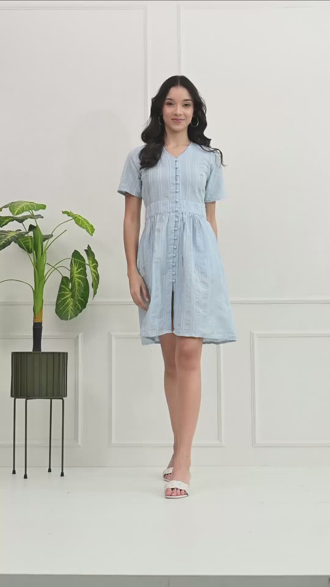 Powder Blue Summer Cotton Dress (with Pocket)